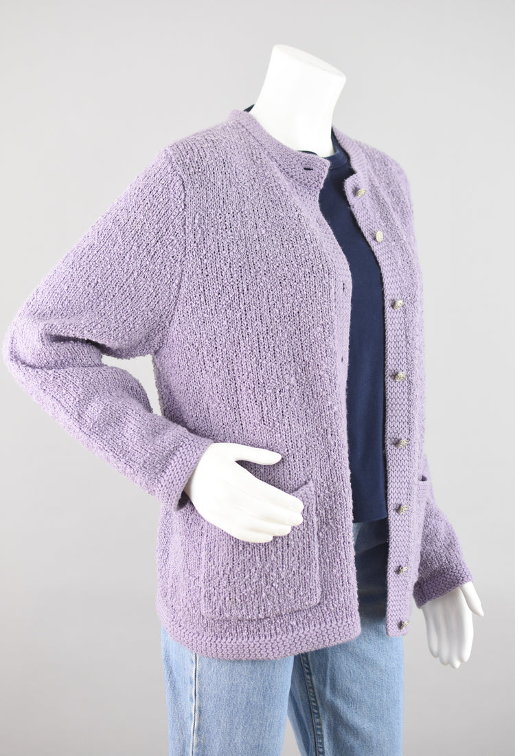 80s Pastel Purple Cardigan with Pockets Women's Large - XL