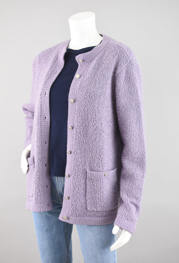 80s Pastel Purple Cardigan with Pockets Women's Large - XL