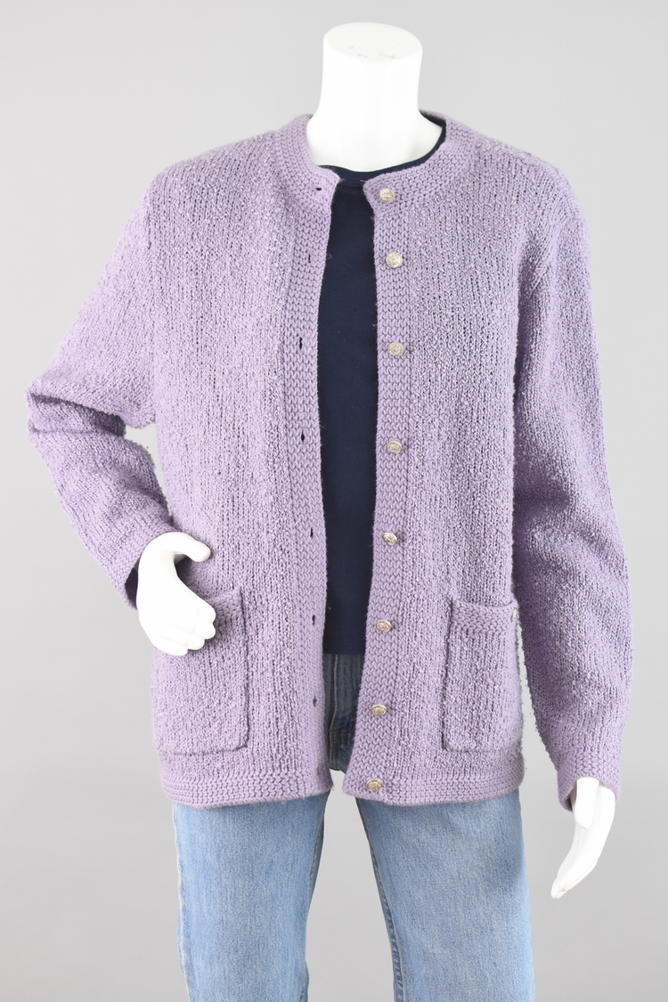 80s Pastel Purple Cardigan with Pockets Women's Large - XL