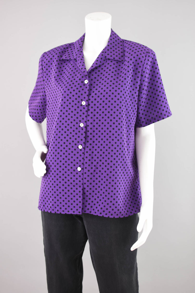 90s Purple Polka Dot Blouse Women's Large