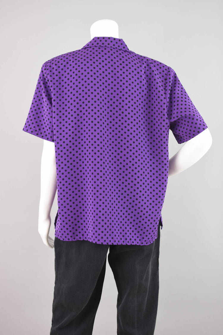 90s Purple Polka Dot Blouse Women's Large