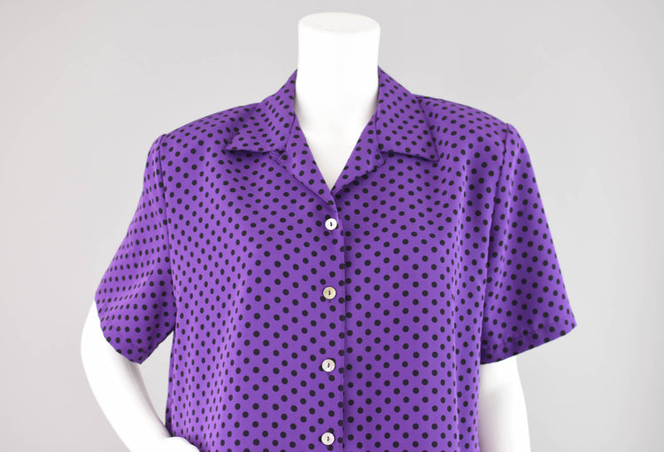 90s Purple Polka Dot Blouse Women's Large