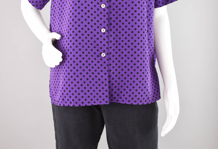 90s Purple Polka Dot Blouse Women's Large