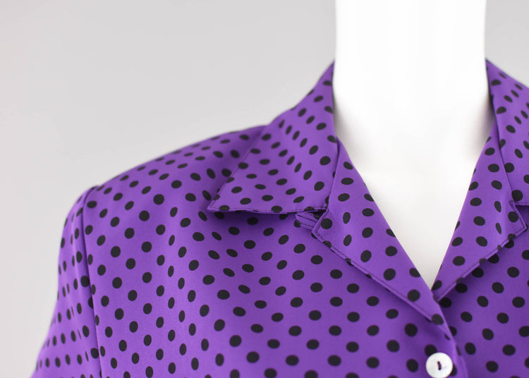 90s Purple Polka Dot Blouse Women's Large