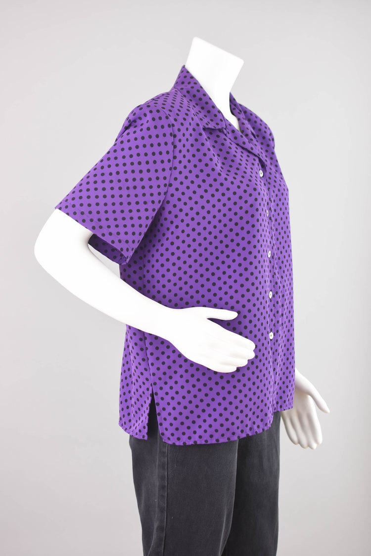 90s Purple Polka Dot Blouse Women's Large