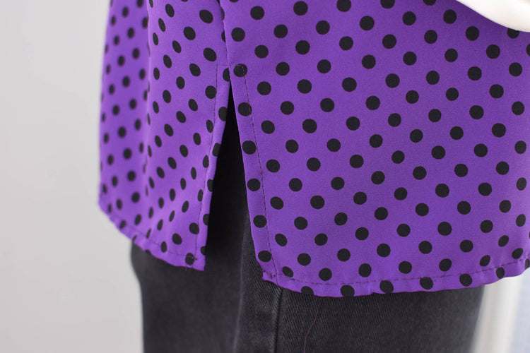 90s Purple Polka Dot Blouse Women's Large