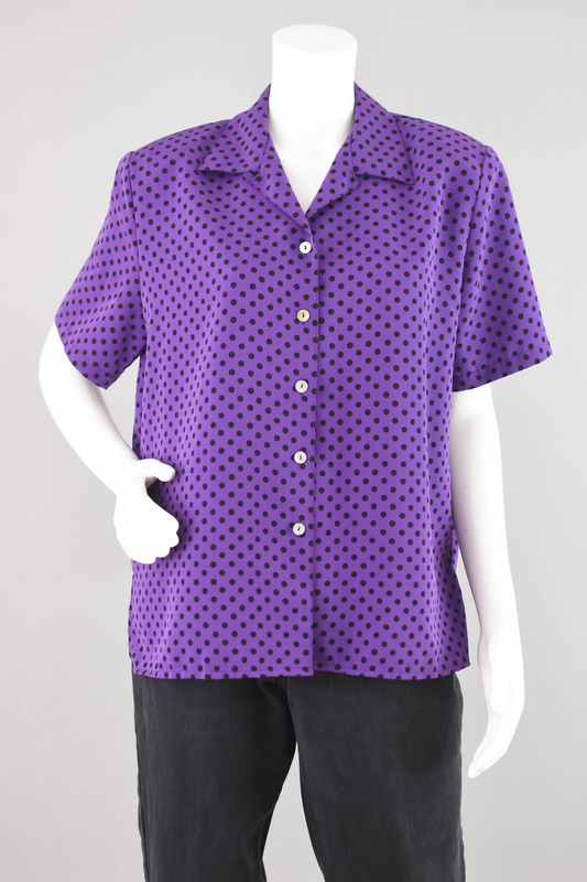 90s Purple Polka Dot Blouse Women's Large