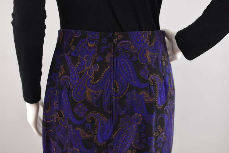 90s Purple Paisley Ultrasuede Skirt Women's 12 Petite, 30" Waist