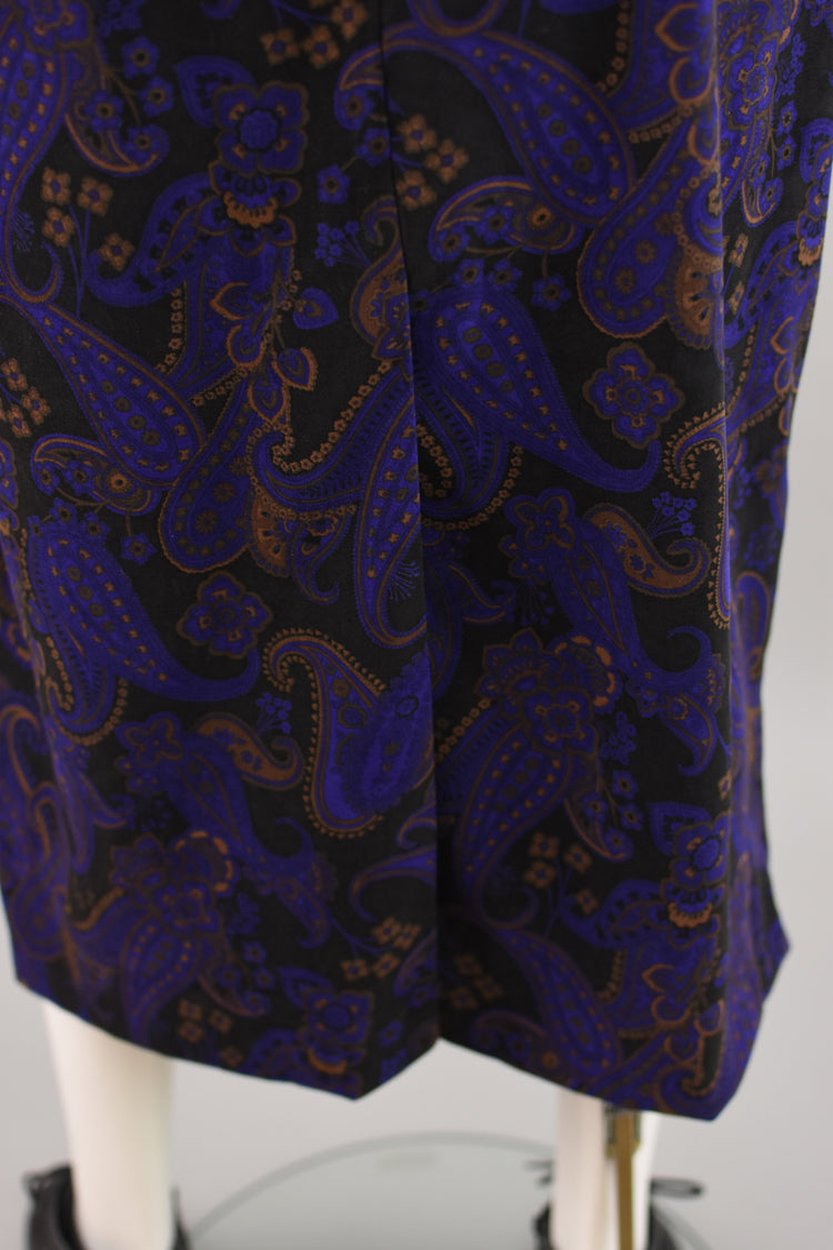 90s Purple Paisley Ultrasuede Skirt Women's 12 Petite, 30" Waist