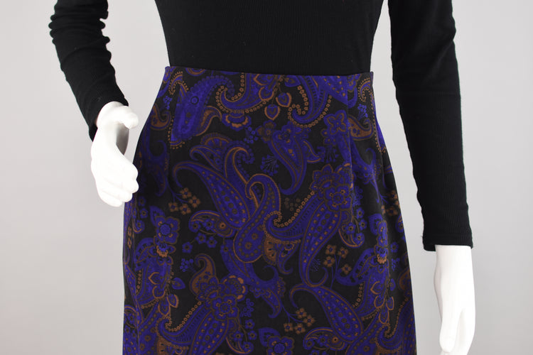 90s Purple Paisley Ultrasuede Skirt Women's 12 Petite, 30" Waist