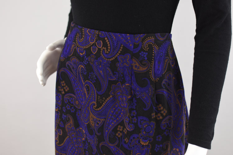 90s Purple Paisley Ultrasuede Skirt Women's 12 Petite, 30" Waist