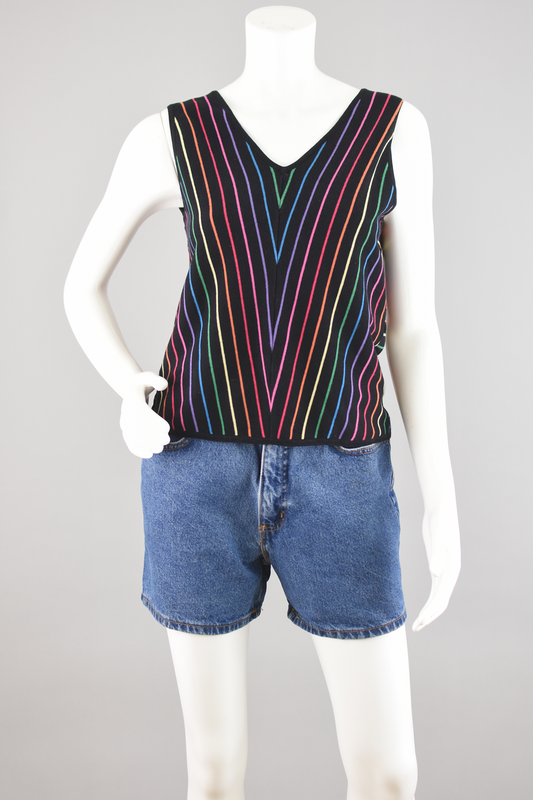 90s Rainbow Stripped Stretchy Knit Silk Tank Top Women's Small - Medium