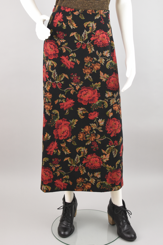 Y2K Dark Floral Ultra Suede Midi Skirt, Women's Size 16, 34 - 36" Waist