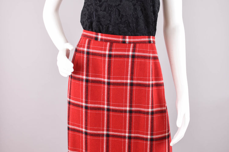 90s Red Plaid Skirt with Fringe, Women's Size 16, 34" Waistline