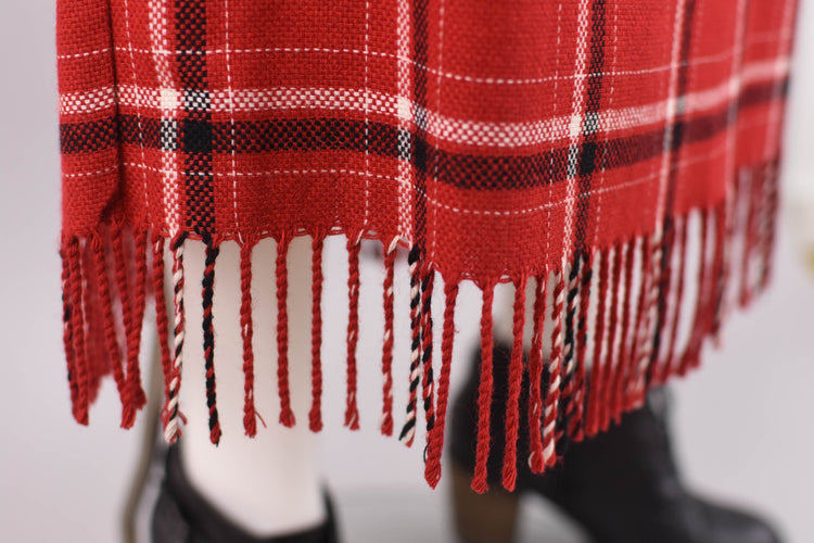 90s Red Plaid Skirt with Fringe, Women's Size 16, 34" Waistline