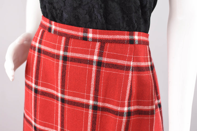 90s Red Plaid Skirt with Fringe, Women's Size 16, 34" Waistline