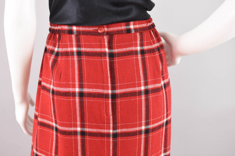 90s Red Plaid Skirt with Fringe, Women's Size 16, 34" Waistline