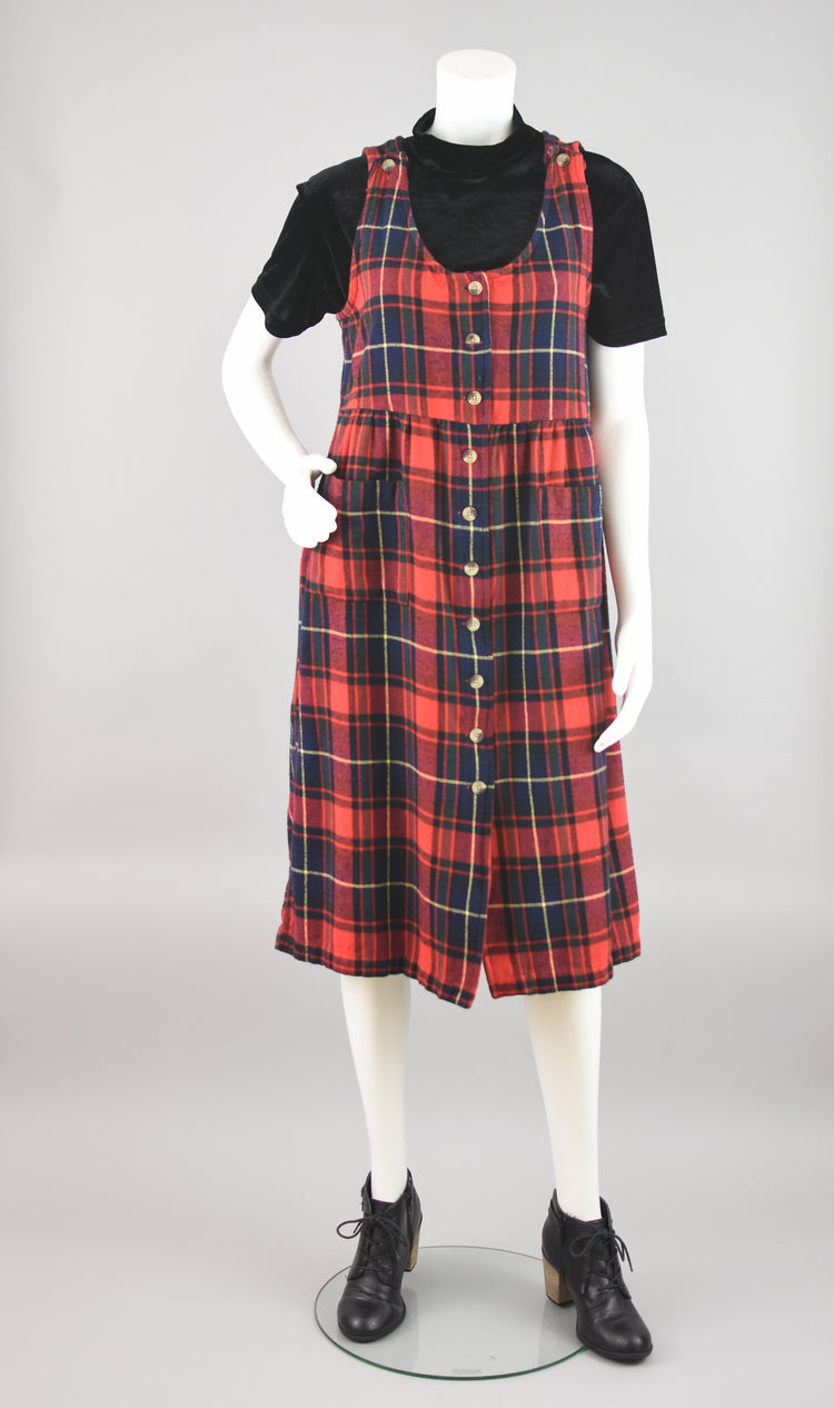 Vintage Plaid Flannel Pinafore Dress Women's Petite Small