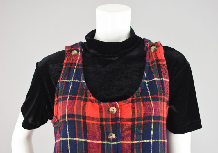 Vintage Plaid Flannel Pinafore Dress Women's Petite Small