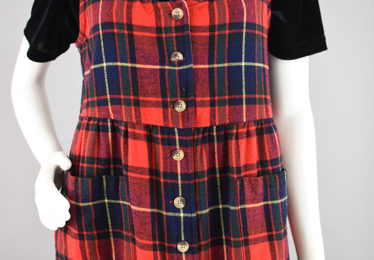 Vintage Plaid Flannel Pinafore Dress Women's Petite Small