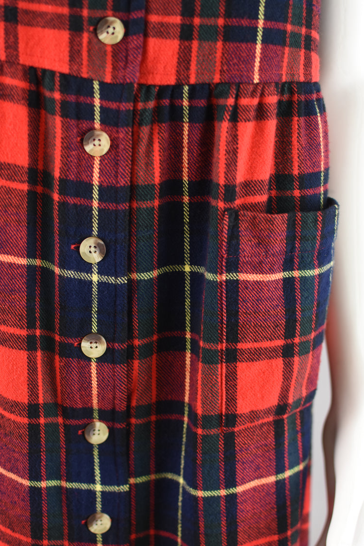 Vintage Plaid Flannel Pinafore Dress Women's Petite Small