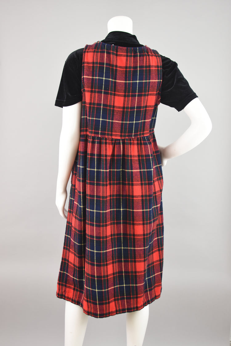 Vintage Plaid Flannel Pinafore Dress Women's Petite Small