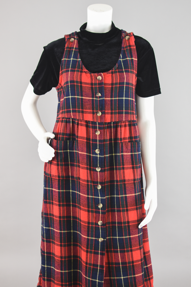 Vintage Plaid Flannel Pinafore Dress Women's Petite Small