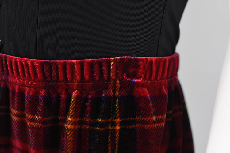 Red Velvet Tartan Plaid Skirt, Women's Petite Medium