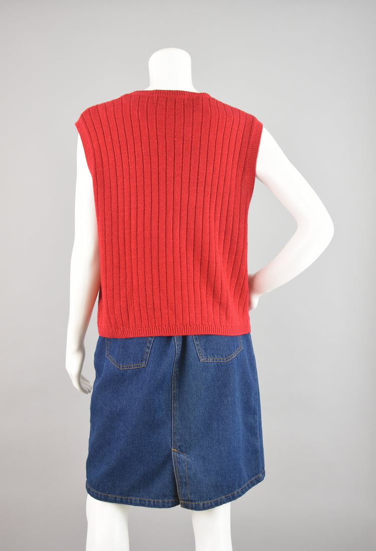 90s Red Cable Knit Sweater Vest, Women's Medium