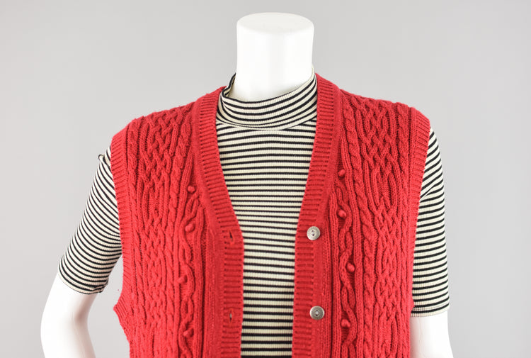 80s Red Cable Knit Sweater Vest Women's Medium