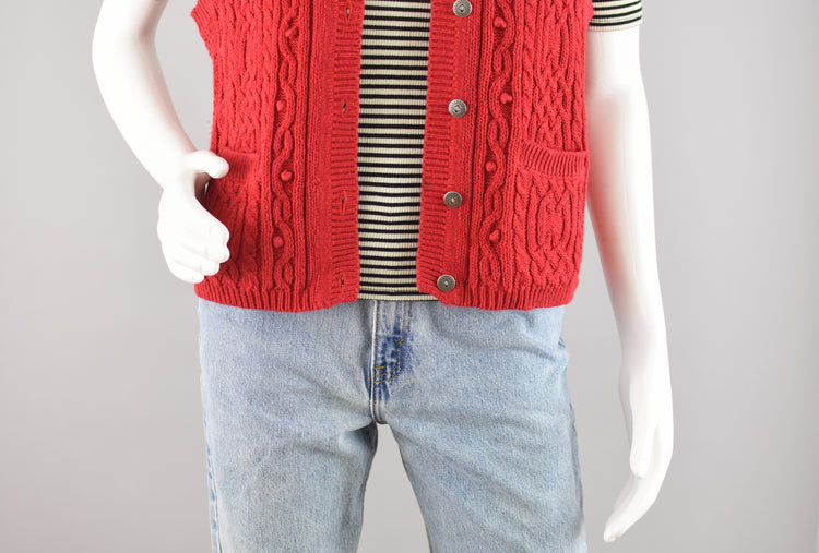 80s Red Cable Knit Sweater Vest Women's Medium