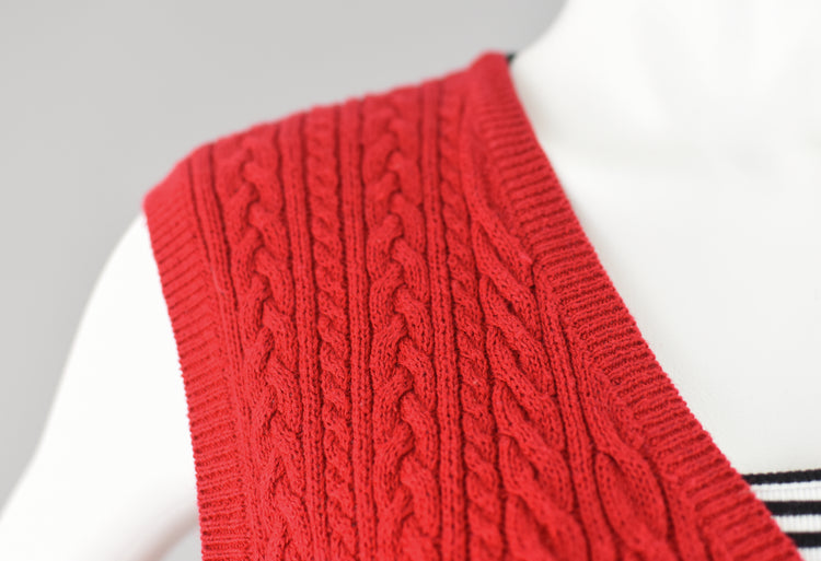 90s Red Cable Knit Sweater Vest, Women's Medium