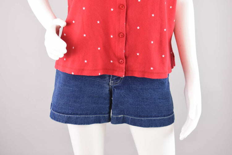 90s Red & White Stars Collared Tank Top, Women's Extra Large