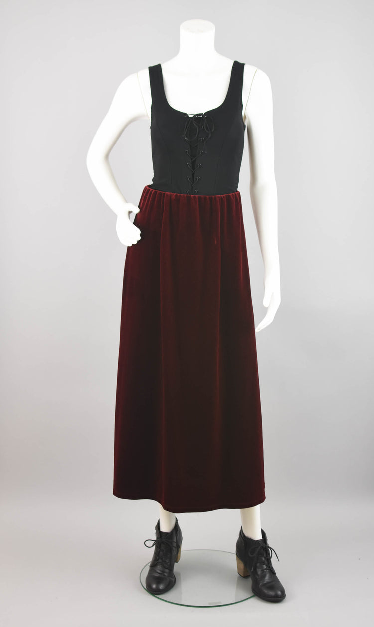 Red Velvet Maxi Skirt, Women's Small