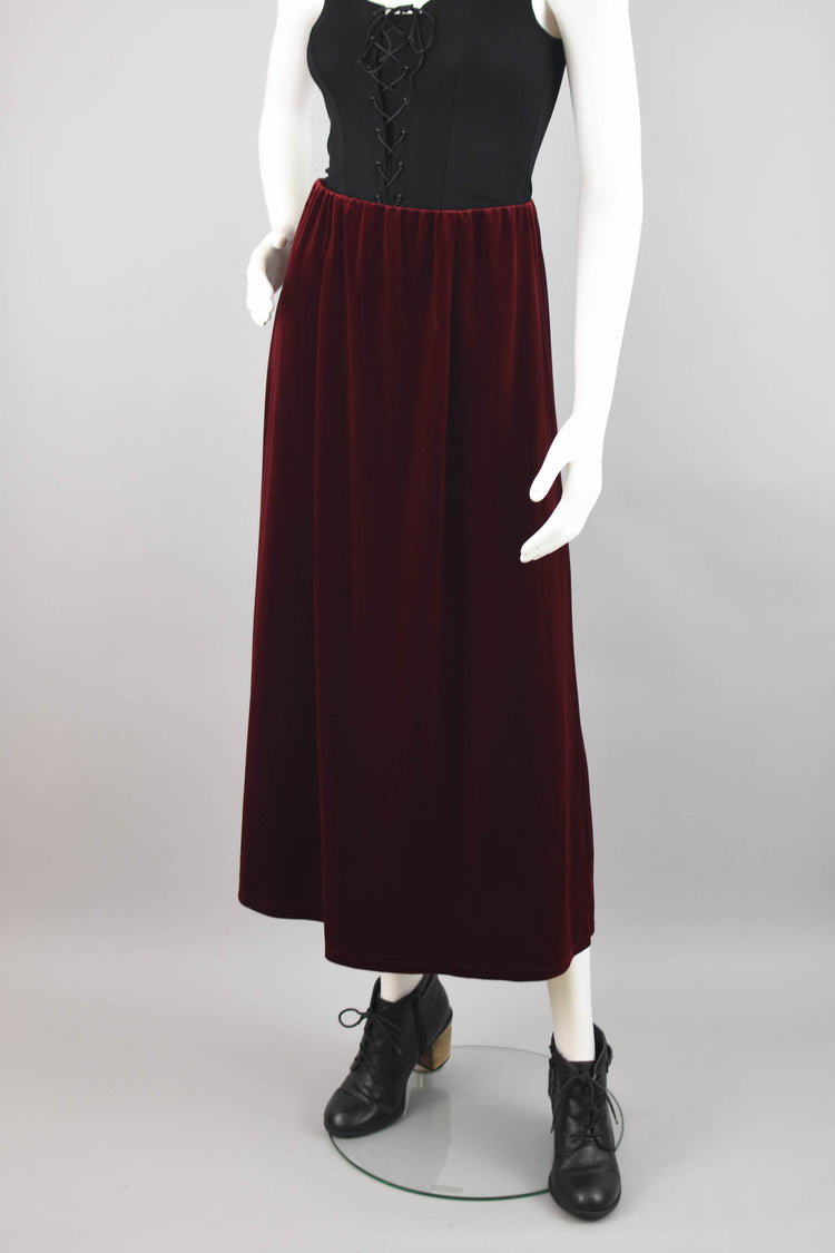 Red Velvet Maxi Skirt, Women's Small