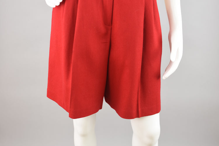 80s Pleated High Waist Red Wool Shorts, Women's Size 10, 28" Waist