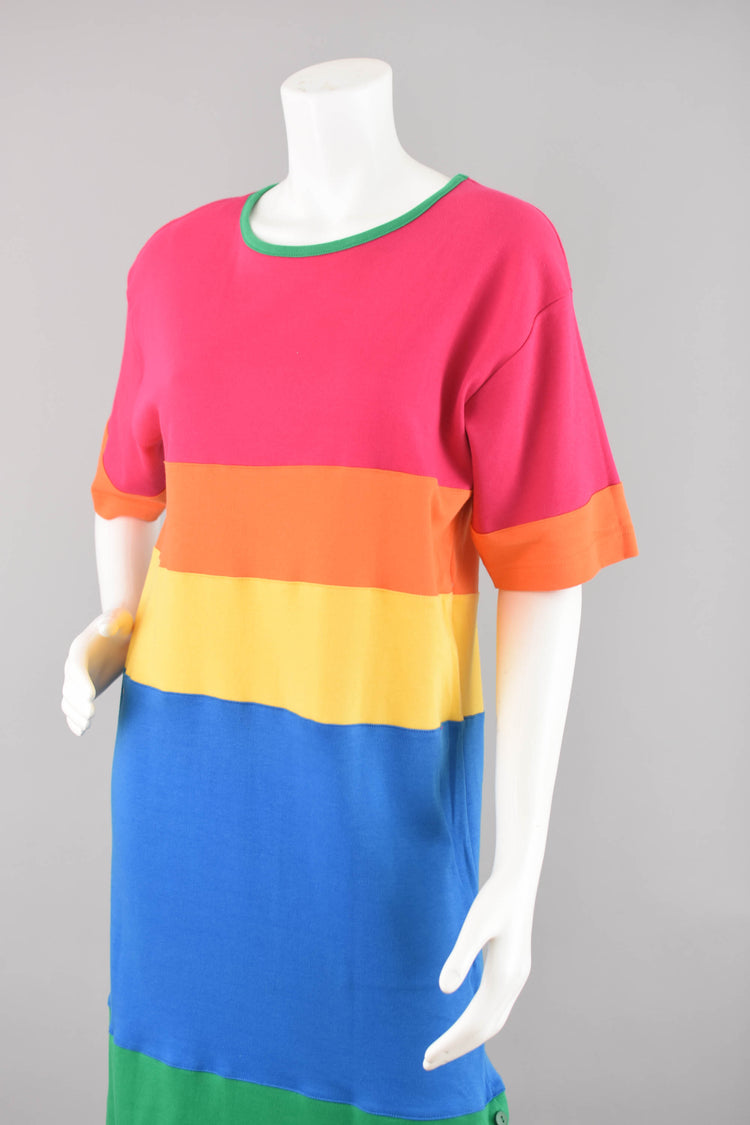 80s Colorblock T-shirt Dress, Women's Medium