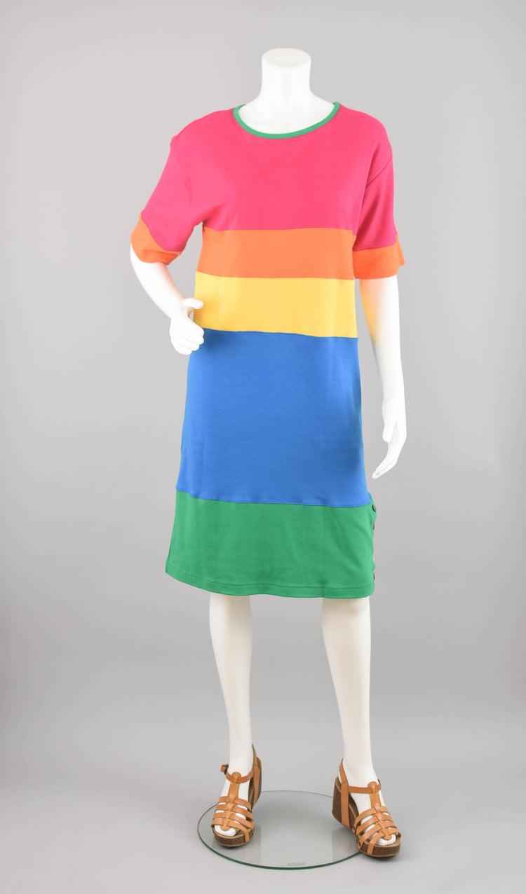 80s Colorblock T-shirt Dress, Women's Medium