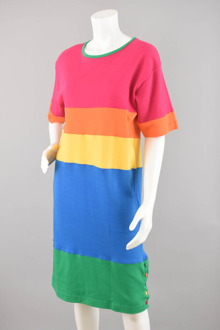 80s Colorblock T-shirt Dress, Women's Medium