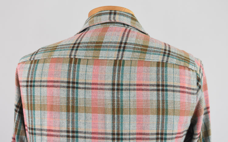 80s Gray Plaid Button Down Flannel Shirt, Men's Medium