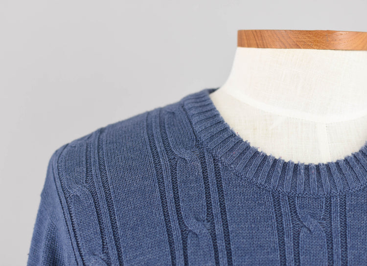 Saddlebred Blue Cable Knit Preppy Sweater, Men's Extra Large