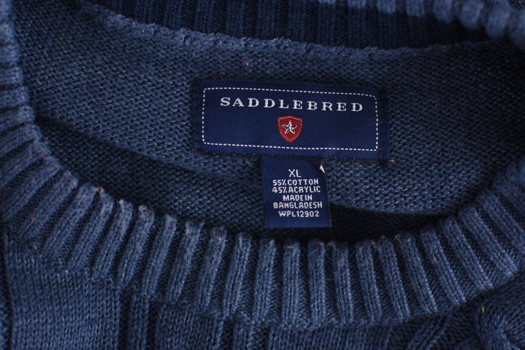 Saddlebred Blue Cable Knit Preppy Sweater, Men's Extra Large