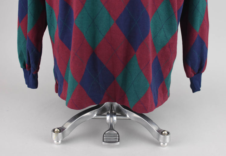 90s Saddlebred Argyle Long Sleeve Polo Shirt, Men's Large