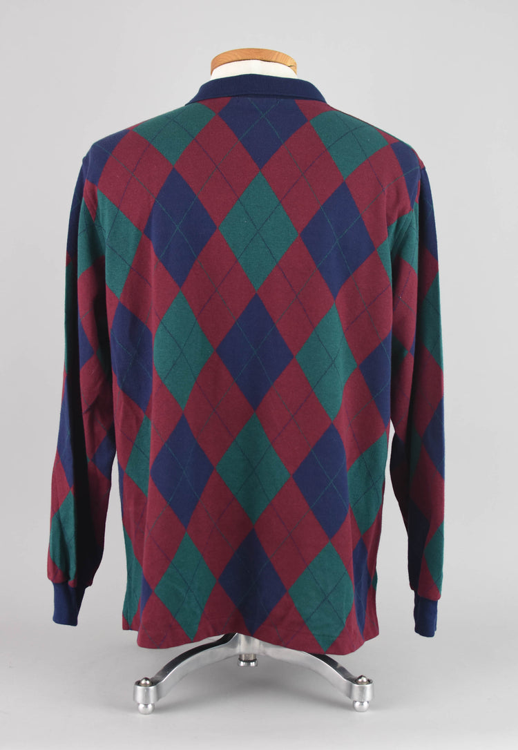 90s Saddlebred Argyle Long Sleeve Polo Shirt, Men's Large