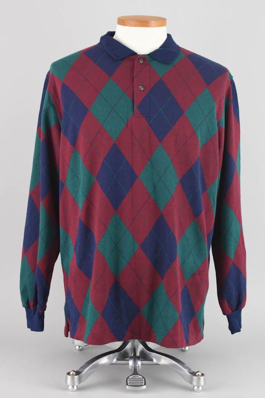 90s Saddlebred Argyle Long Sleeve Polo Shirt, Men's Large