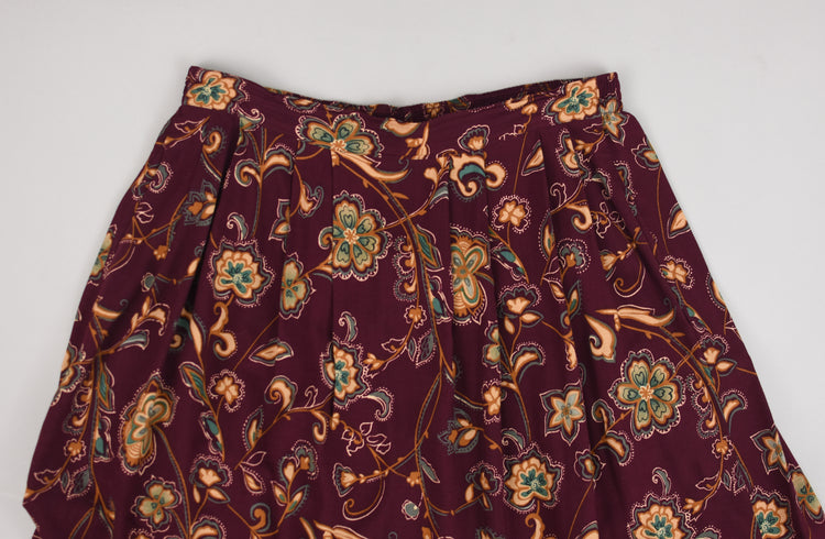 Vintage Purple Floral Midi Skirt, Women's Petite Medium