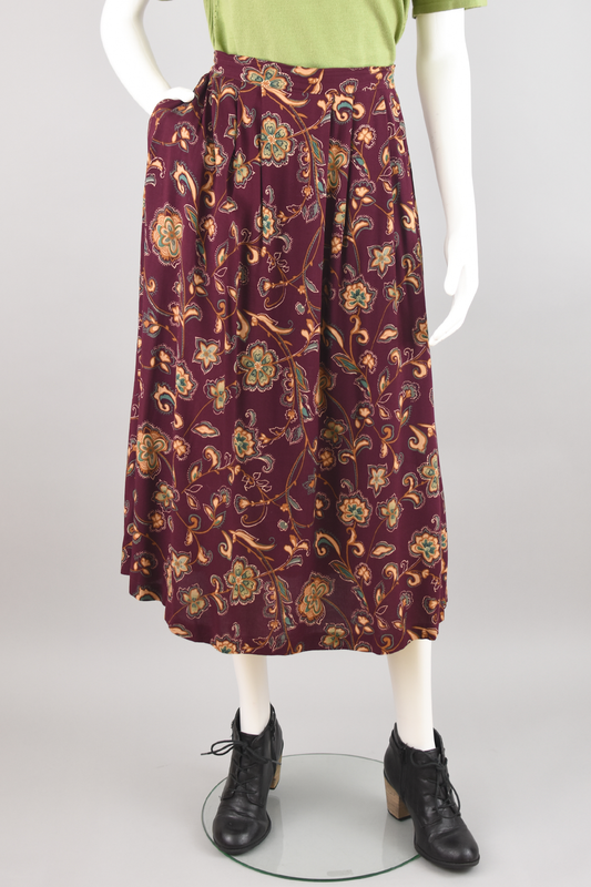 Vintage Purple Floral Midi Skirt, Women's Petite Medium