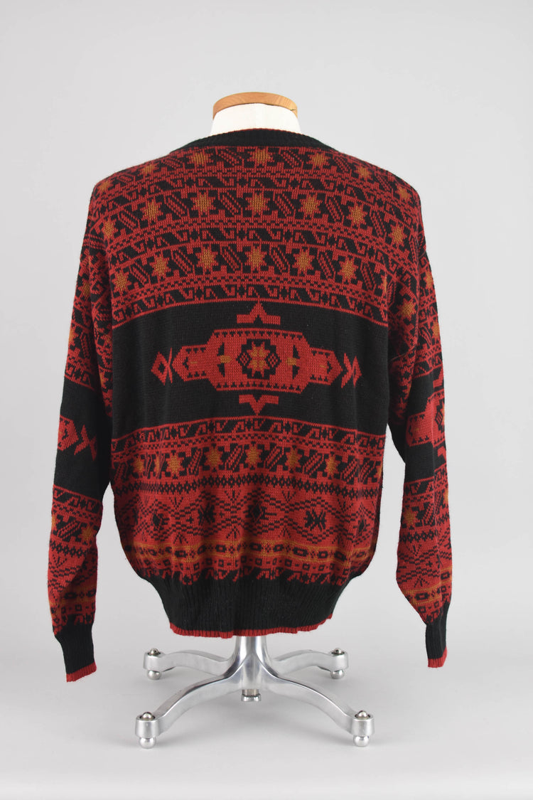 90s Geometric Slouchy Black & Red Sweater, Men's Extra Large