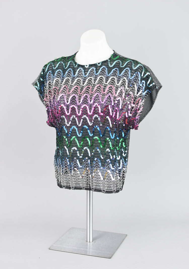 70s Metallic Sequins Disco Party Top Women's Small