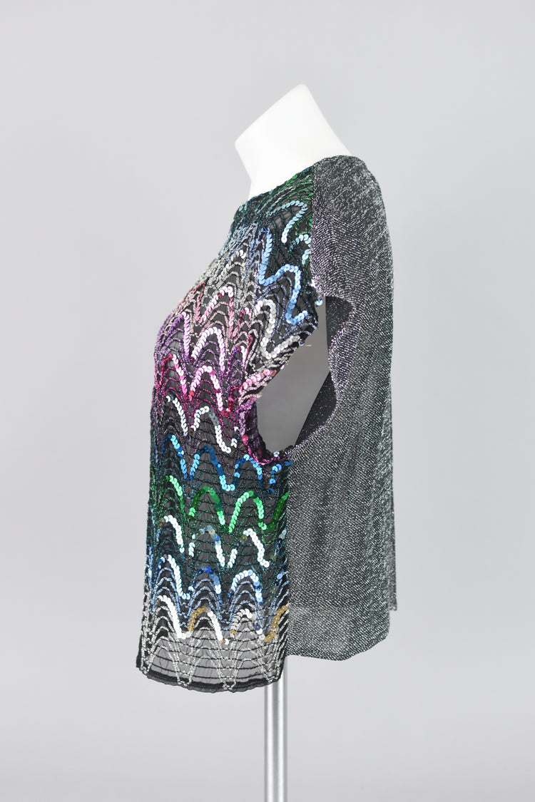 70s Metallic Sequins Disco Party Top Women's Small